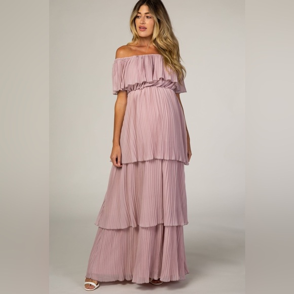 Pinkblush Dresses & Skirts - Pinkblush pleated tiered off the shoulder maxi dress nwot